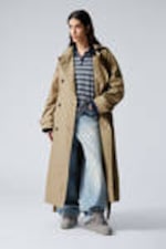 Beige - Oversized Double-Breasted Cotton Trench Coat - 0