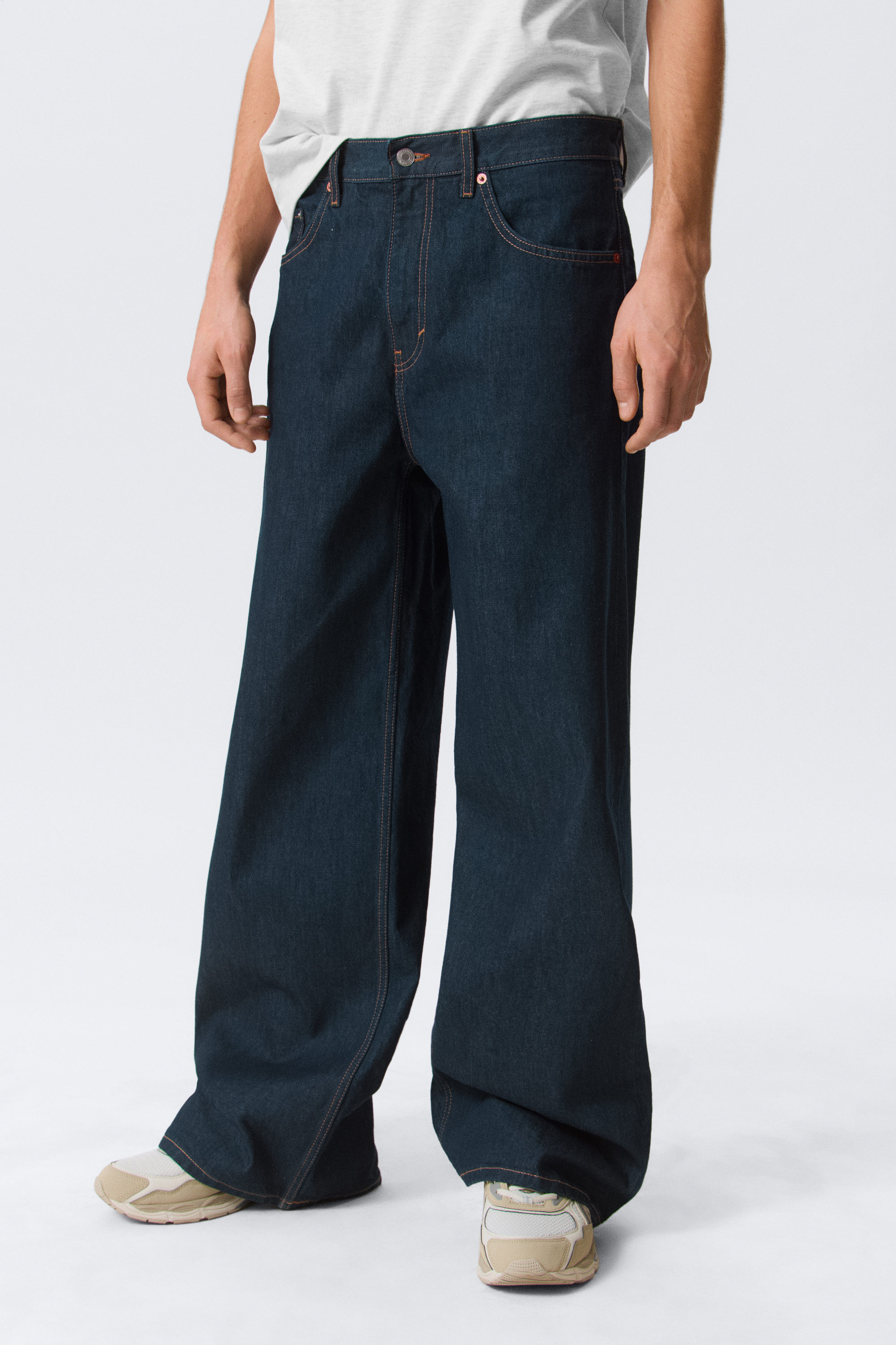 Blue Rinse - Dark Blue - Solar Loose Wide Leg Unisex Jeans - 2