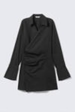 Black - Long-Sleeved Asymmetric Mini Shirt Dress - 4