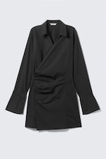 Schwarz - Langärmliges asymmetrisches Mini-Hemdkleid - 4