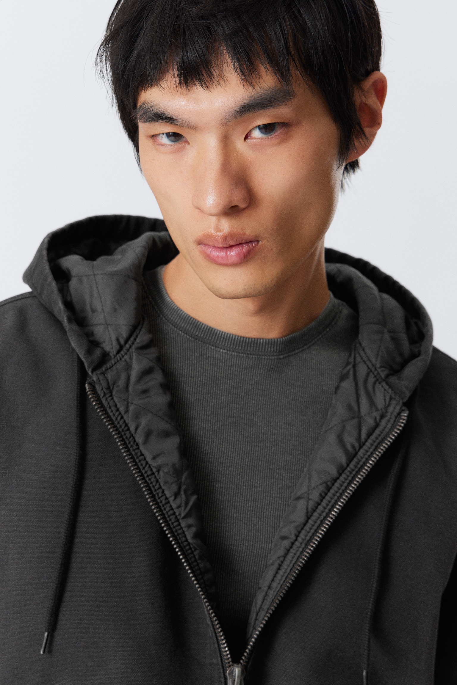 Relaxed Hooded Bomber Jacket - Washed Black/Washed Navy Blue - 4