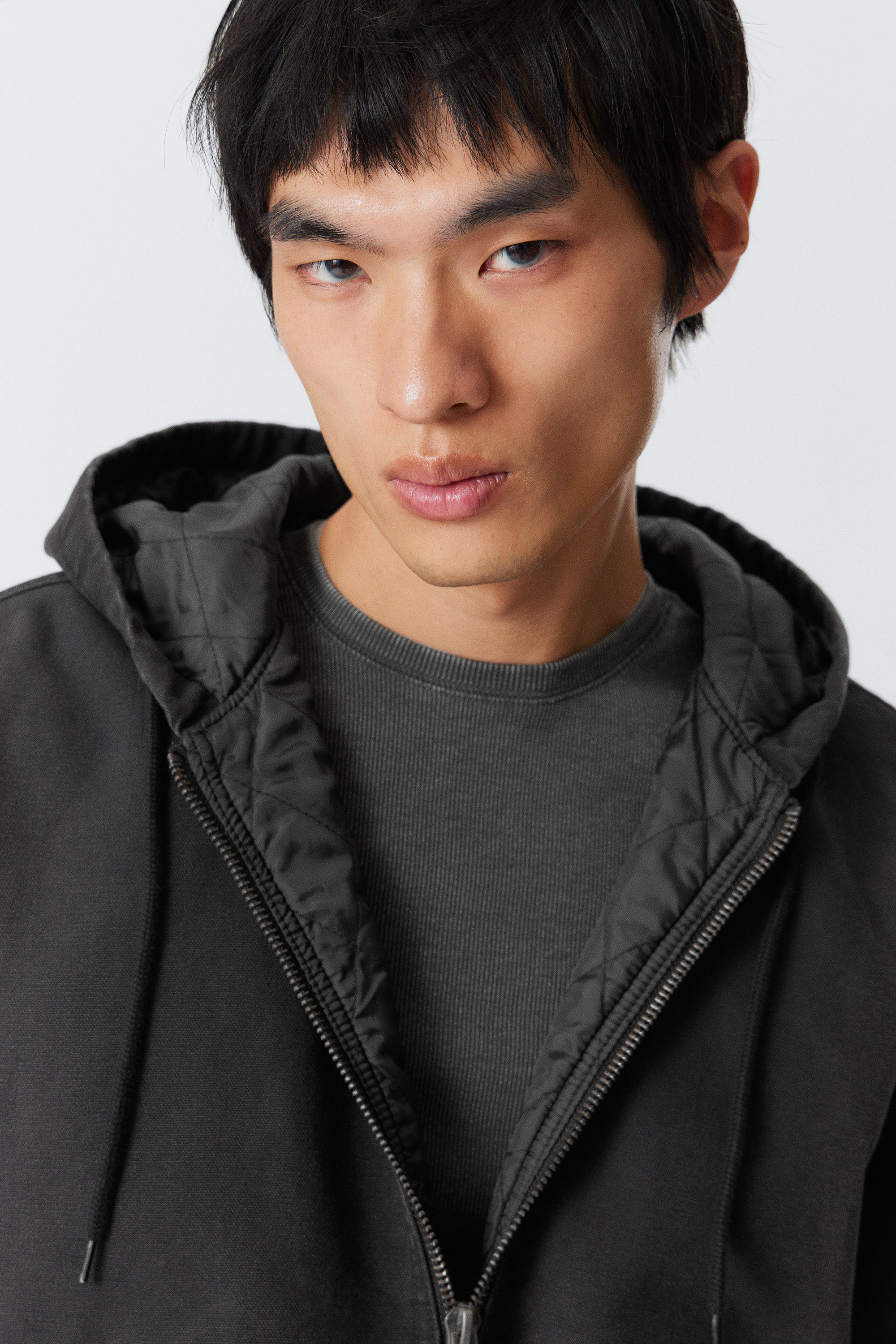 Washed Black - Relaxed Hooded Bomber Jacket - 2