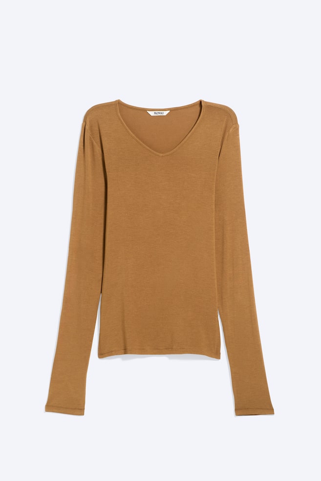 Top z dekoltem w serek - Dusty Brown/Czarny - 1