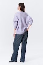 Light Purple Melange - Oversized Knitted Mohair Blend Sweater - 4