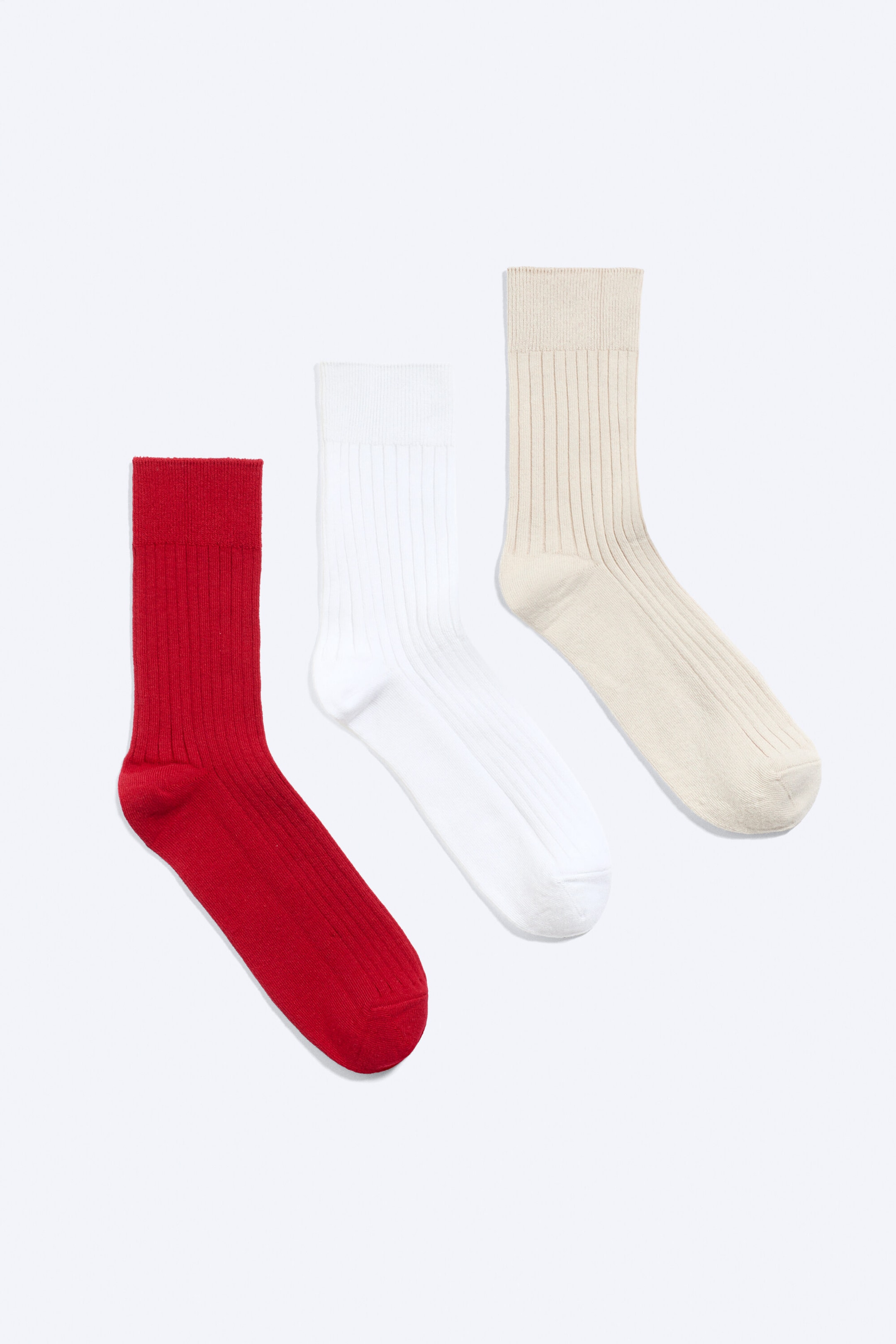 Rot + Beige + Weiß - 3er-Pack gerippte Crew-Socken