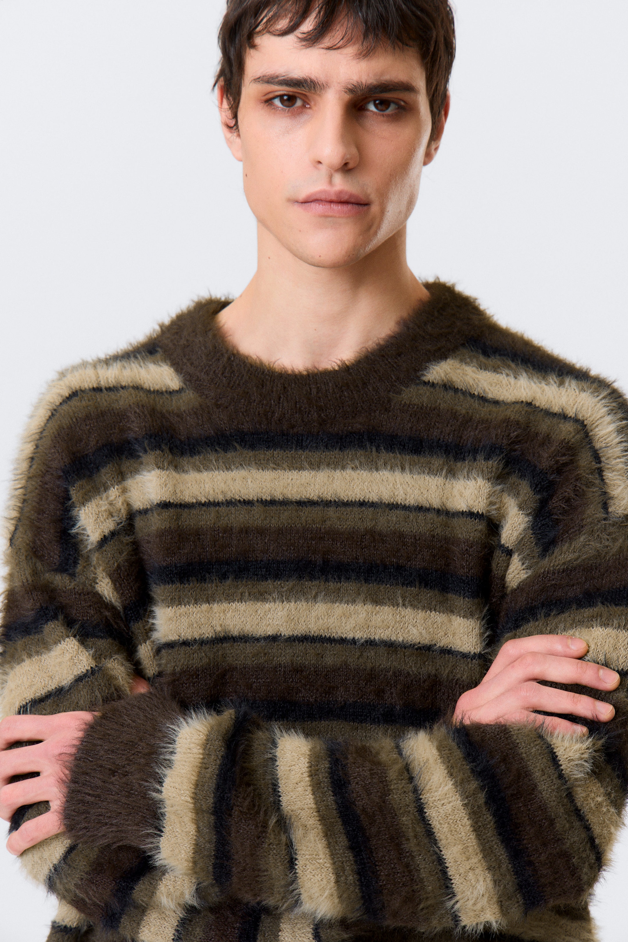 Brown Multi Stripes - Relaxed Striped Knitted Sweater - 3
