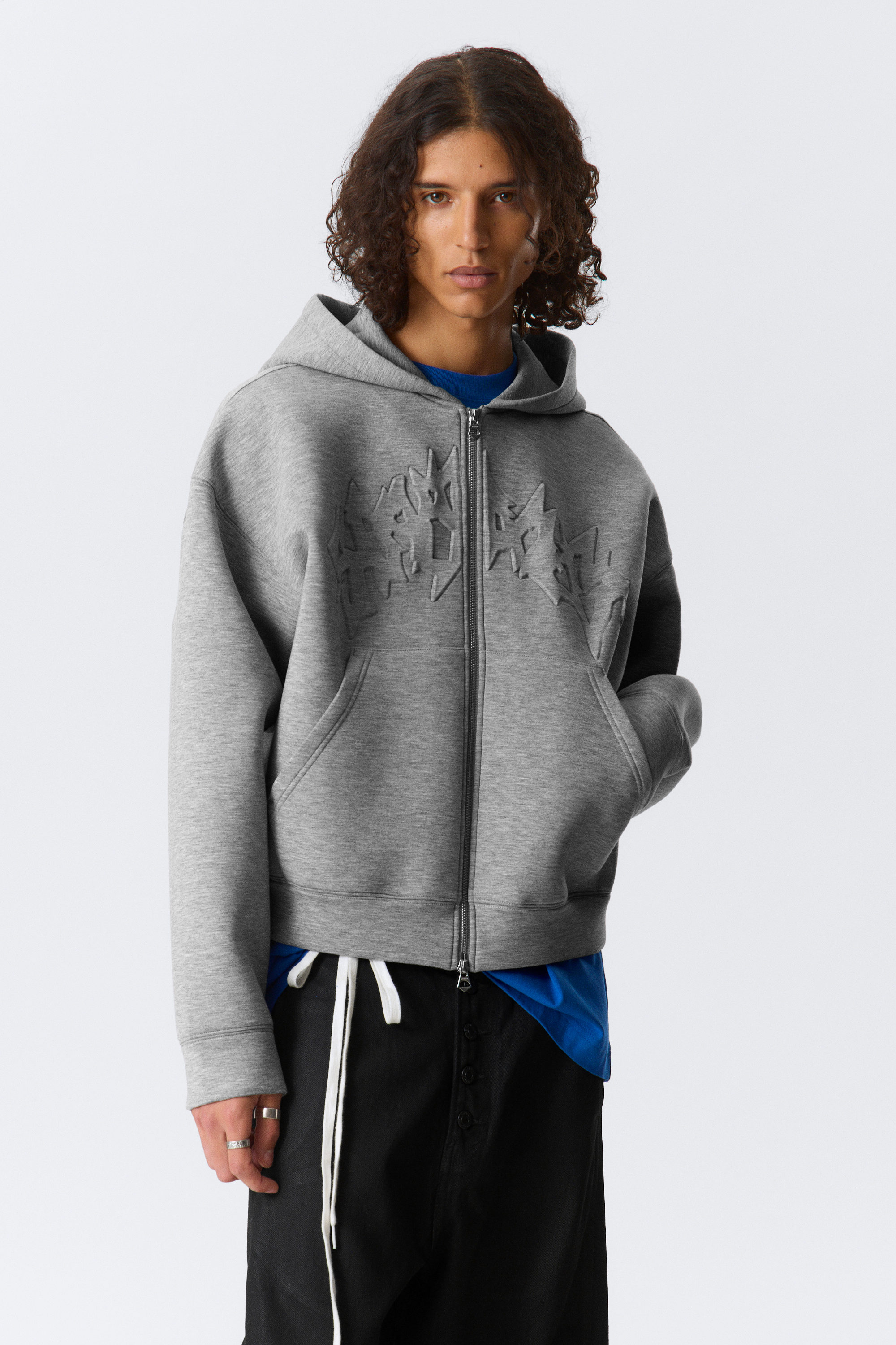 Grey Melange - Stardust - Simon Graphic Scuba Zip Hoodie - 2