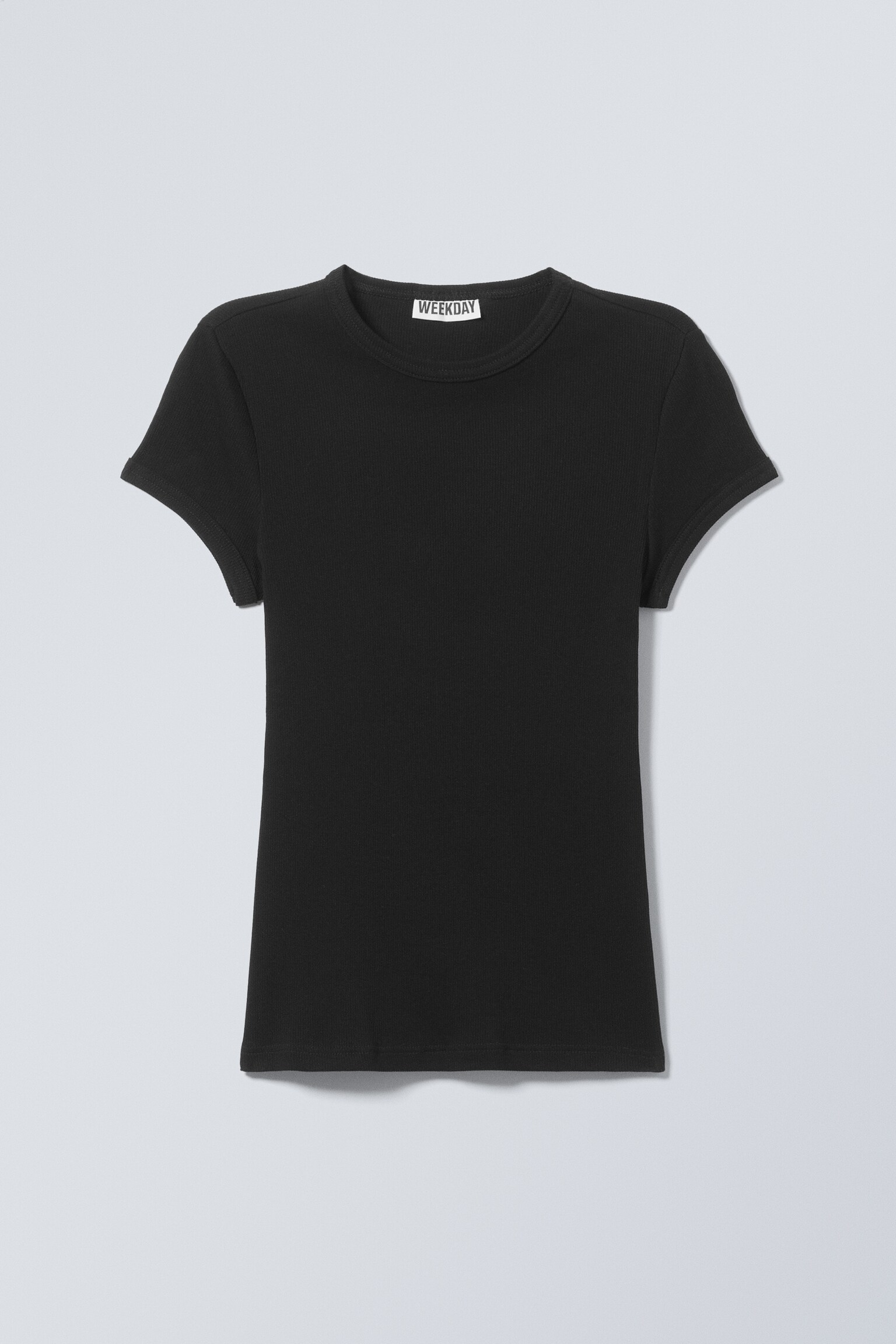 Slim Fit Ribbed Cotton T-shirt - Black/White