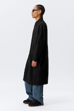 Washed Black - Long Single-Breasted Cotton Car Coat - 3