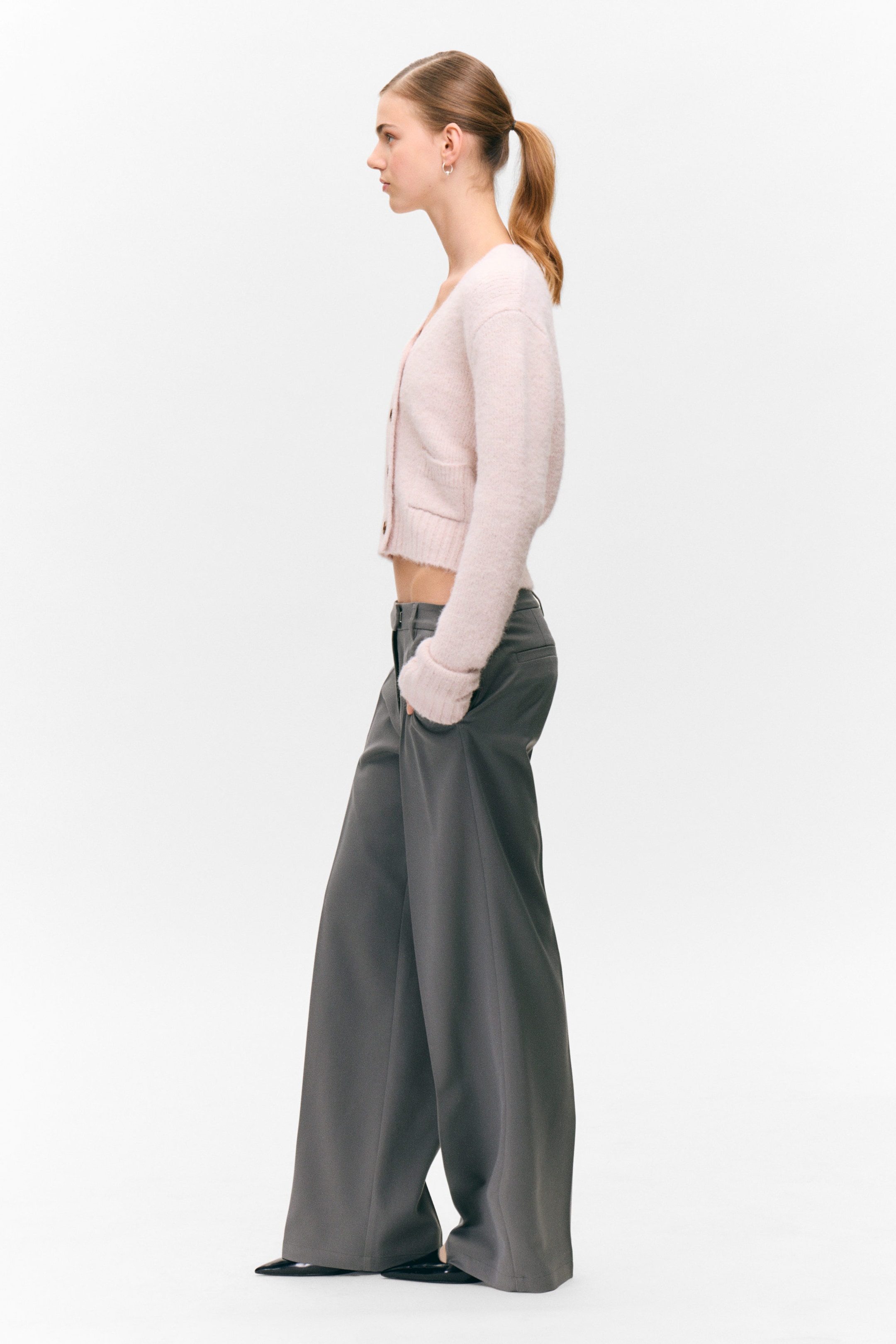 Dark Grey - Low Waisted Pleated Suiting Trousers - 2