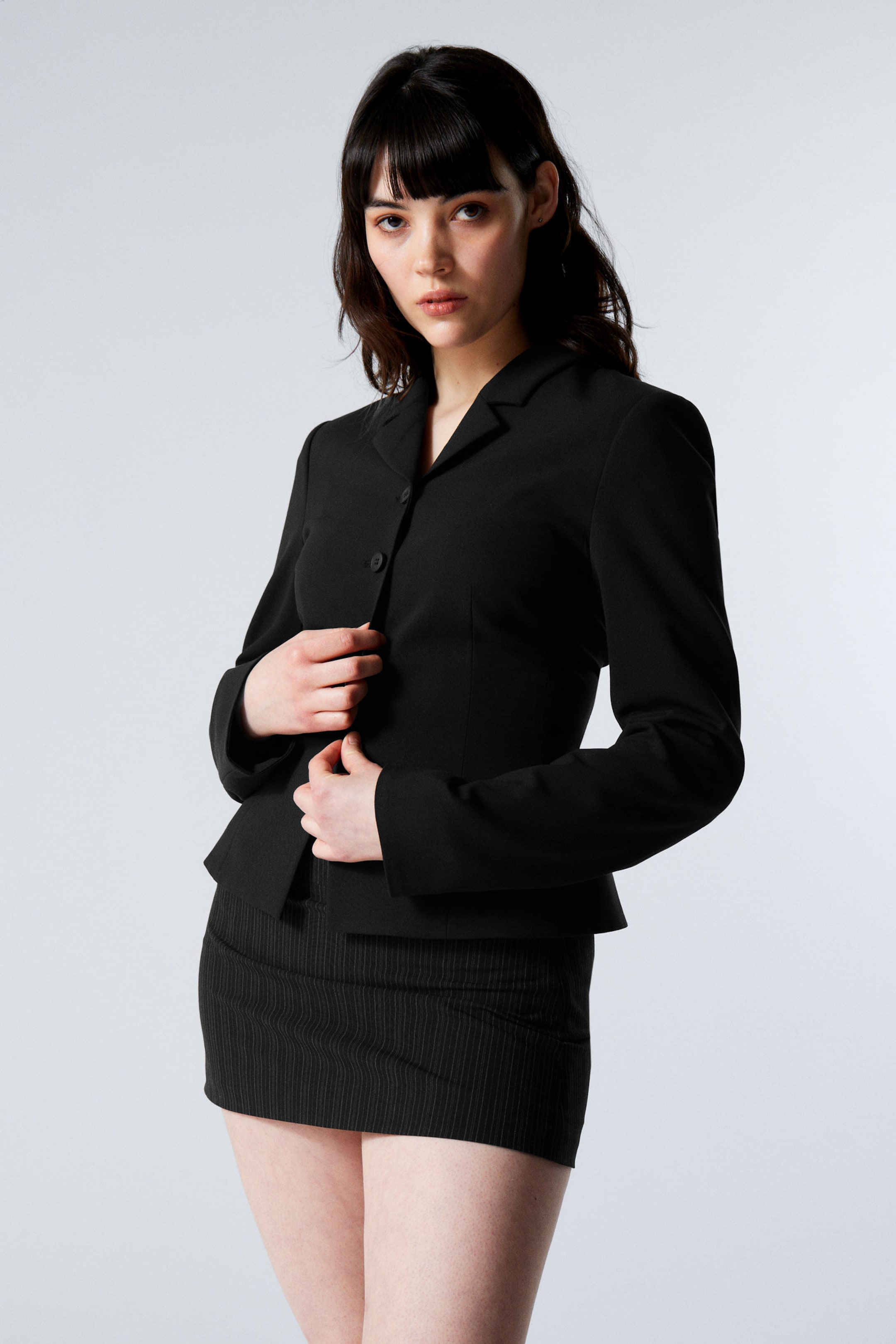 Schwarz - Schmaler einreihiger Blazer - 0