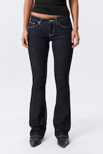 Blue Rinse - Dark Blue - Luna Low Rise Skinny Bootcut Leg Jeans - 1