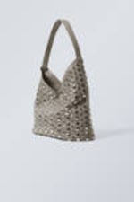Staubiges Maulwurfsgrau - Nietenbesetzte Schultertasche - 1