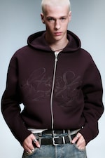 Dark Purple - Simon Graphic Scuba Zip Hoodie - 0