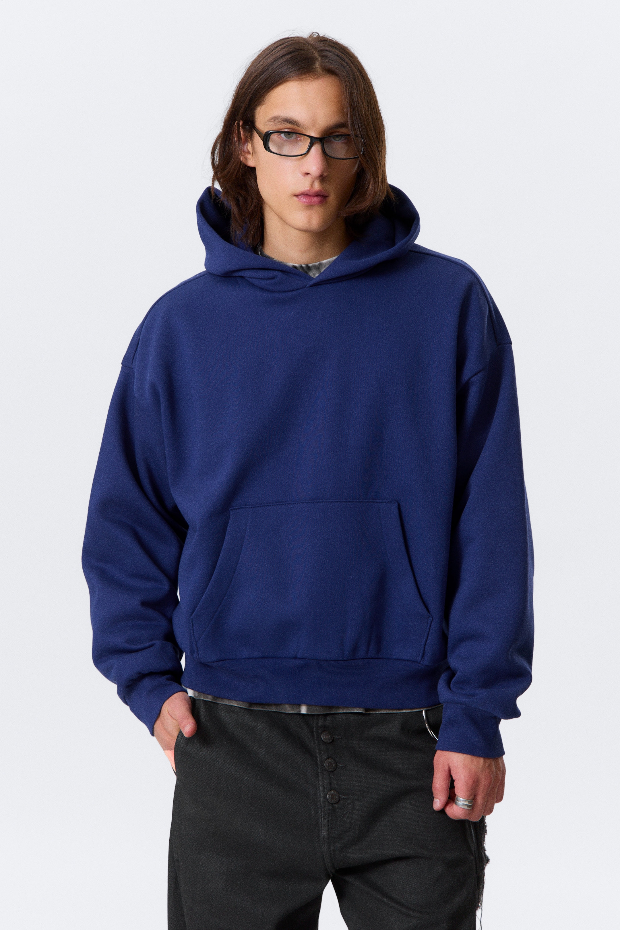 Bleu foncé - Sweat à capuche ample - 0