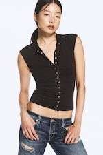 Marron foncé - Top boutonné sans manches - 1