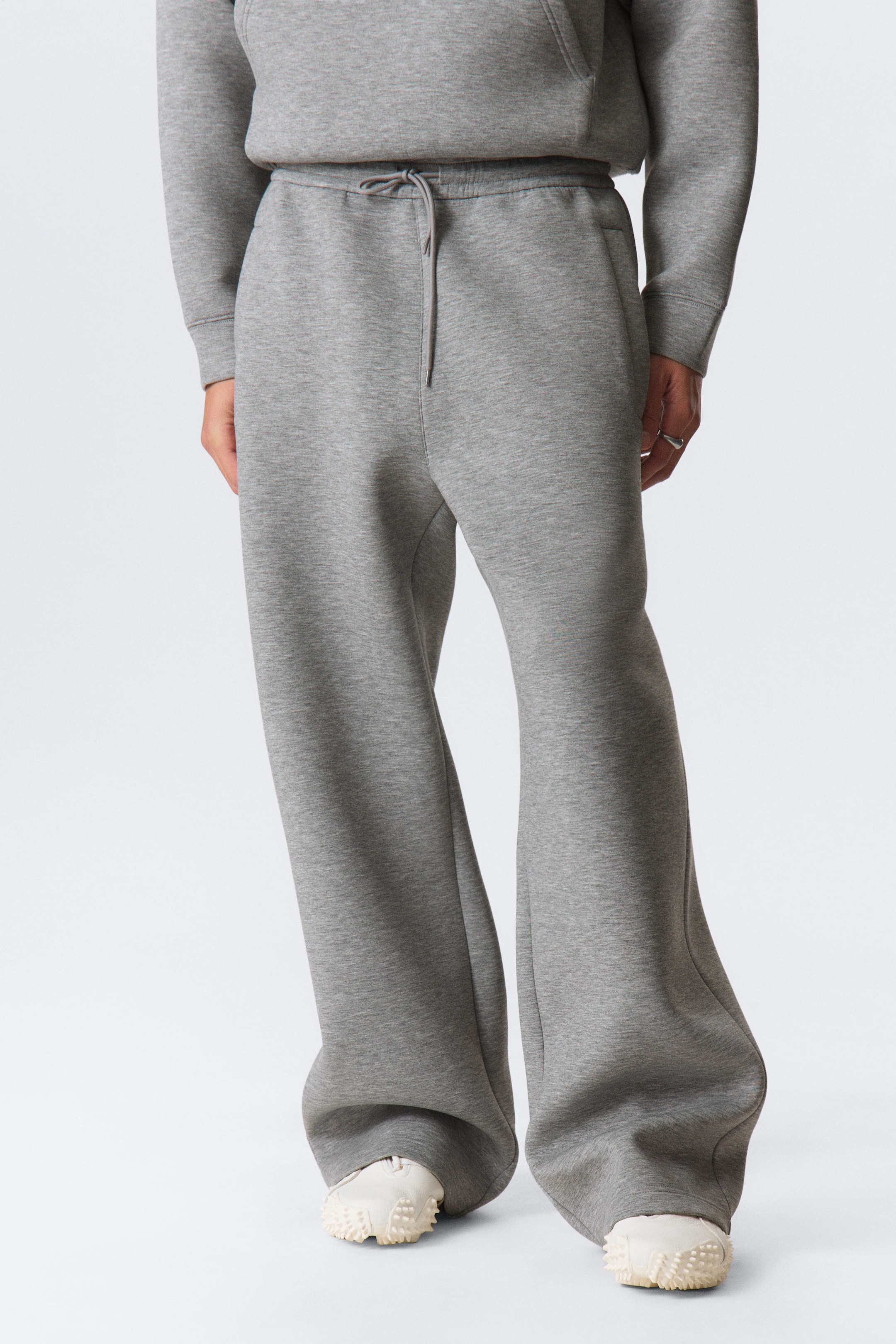 Grey Melange - Loose Fit Scuba Sweatpants - 2