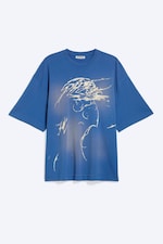 Blau - Oversized T-Shirt mit Print - 4