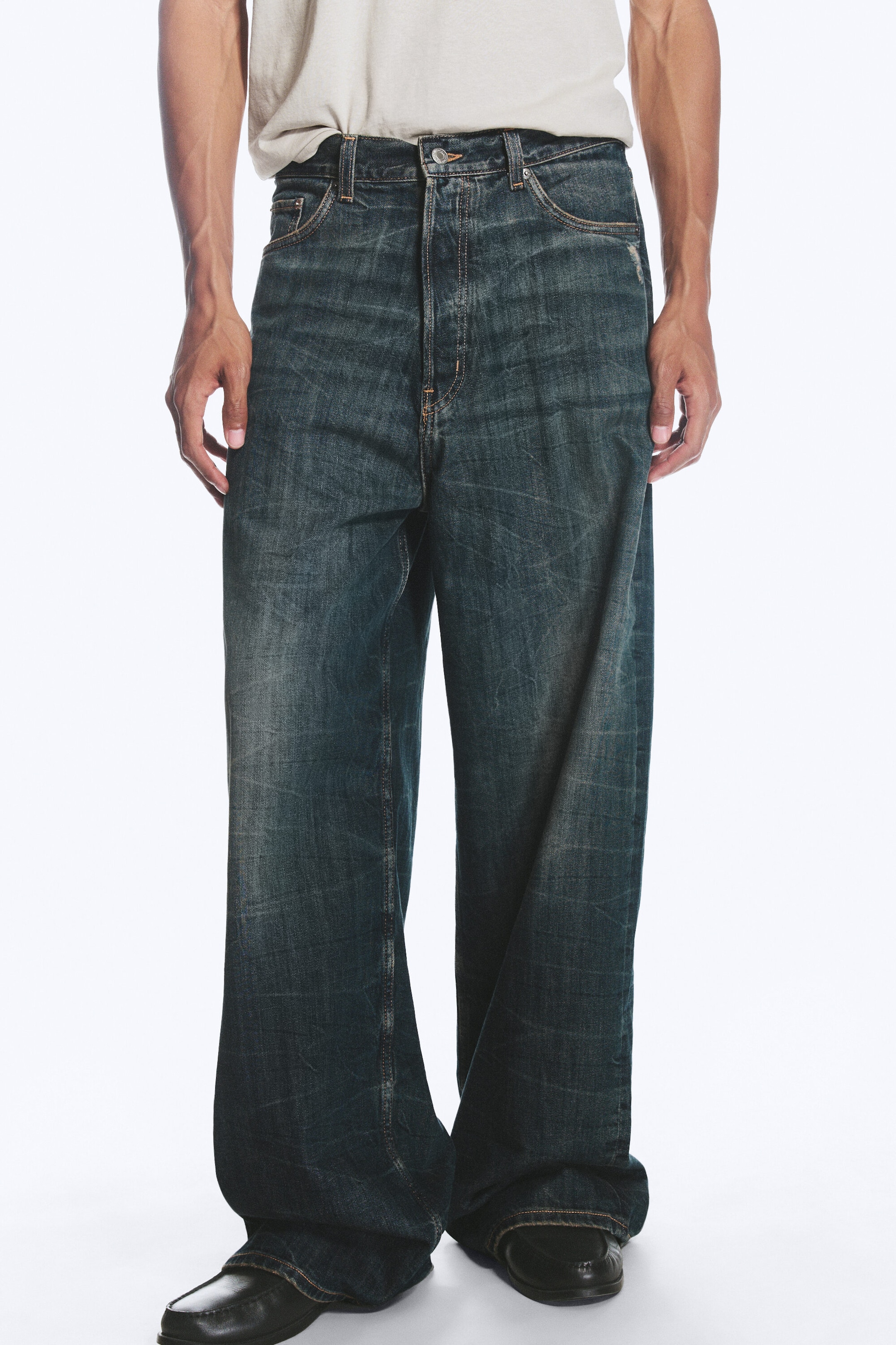 Marina Blue - Dark Blue - Astro Mid Rise Loose Baggy Unisex Jeans - 2