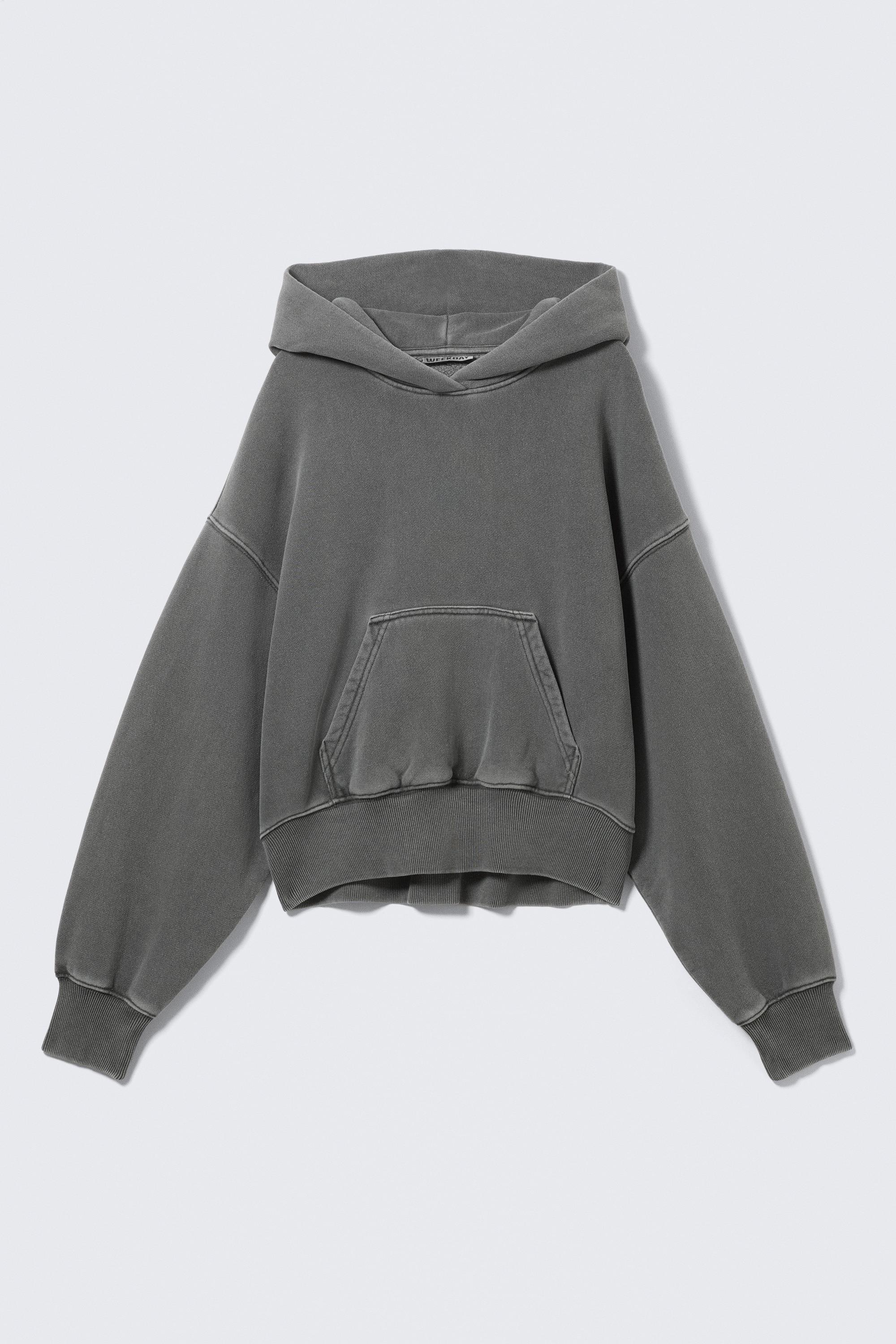 Boxy Cotton Fleece Hoodie - Washed Dark Grey/Washed Light Purple