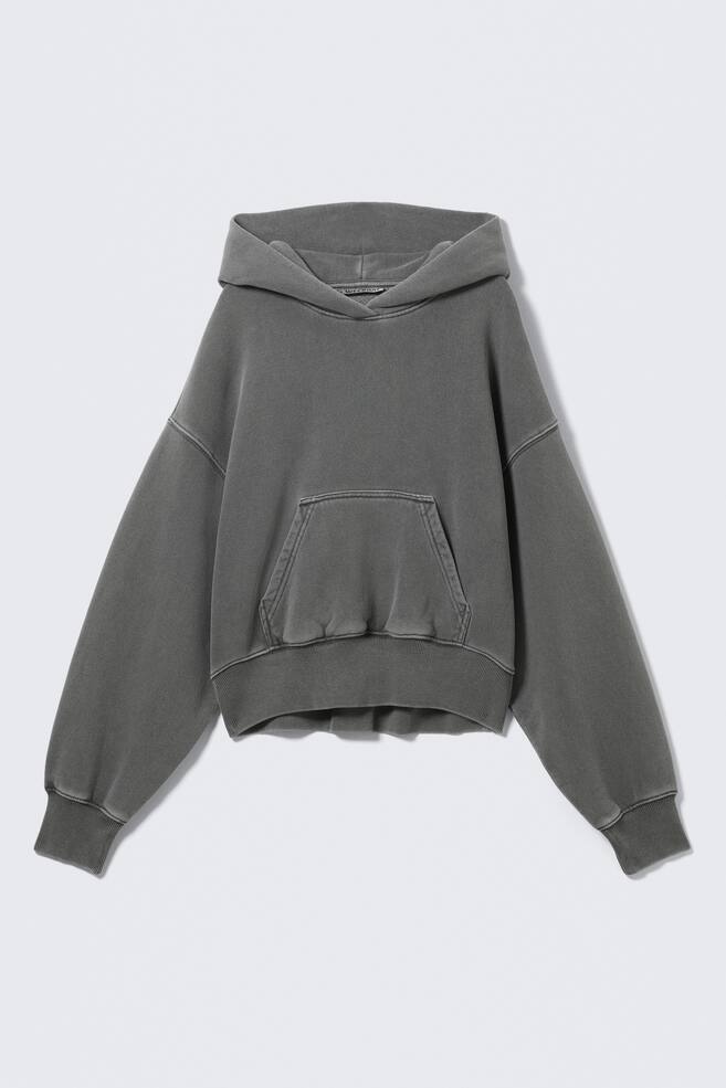 Sweat à capuche boxy en molleton de coton - Gris foncé délavé/Noir - 1