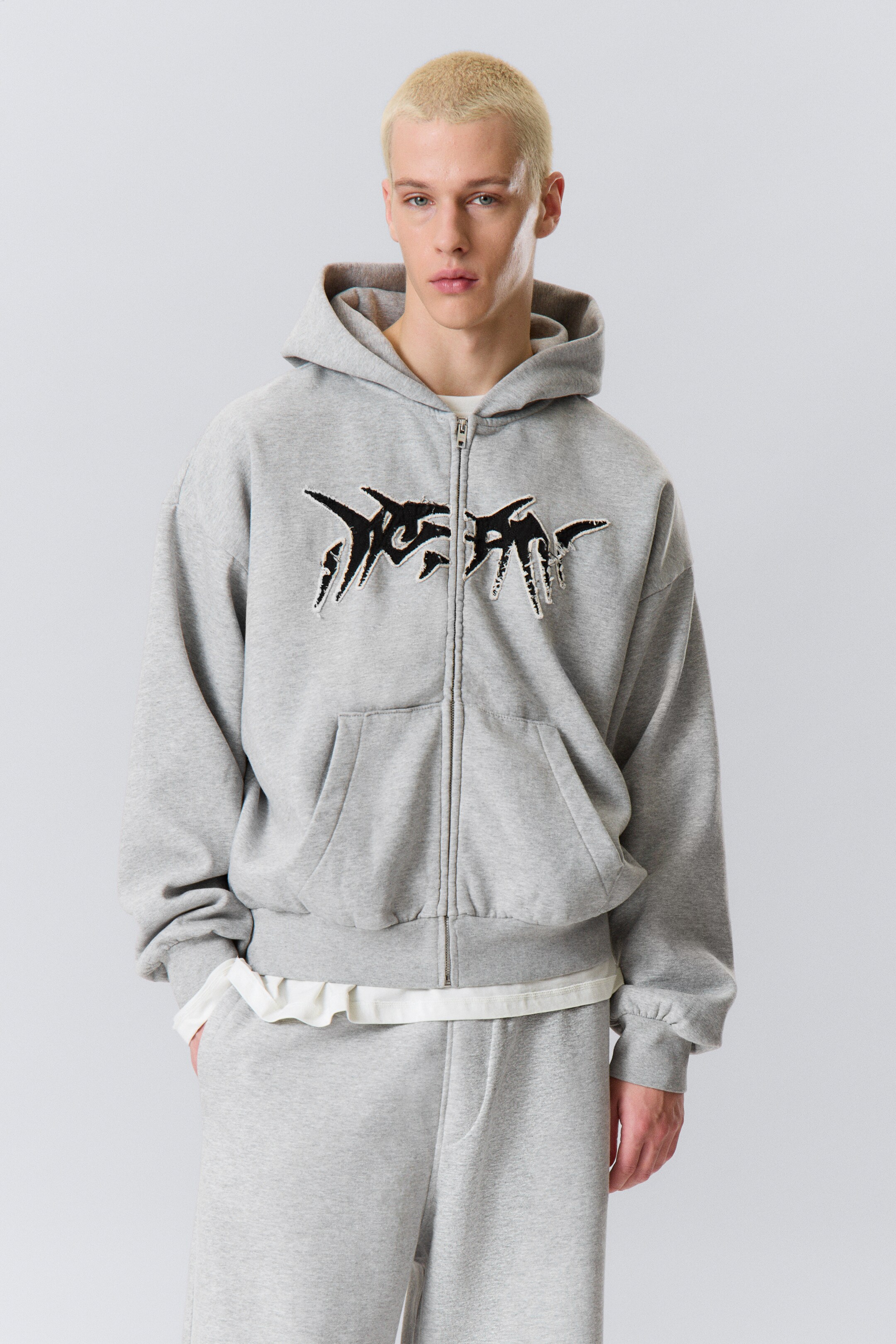 Visa större bild: Boxig Printad Zip-Hoodie - Gråmelerad - Dream - HERR | H&M SE 1