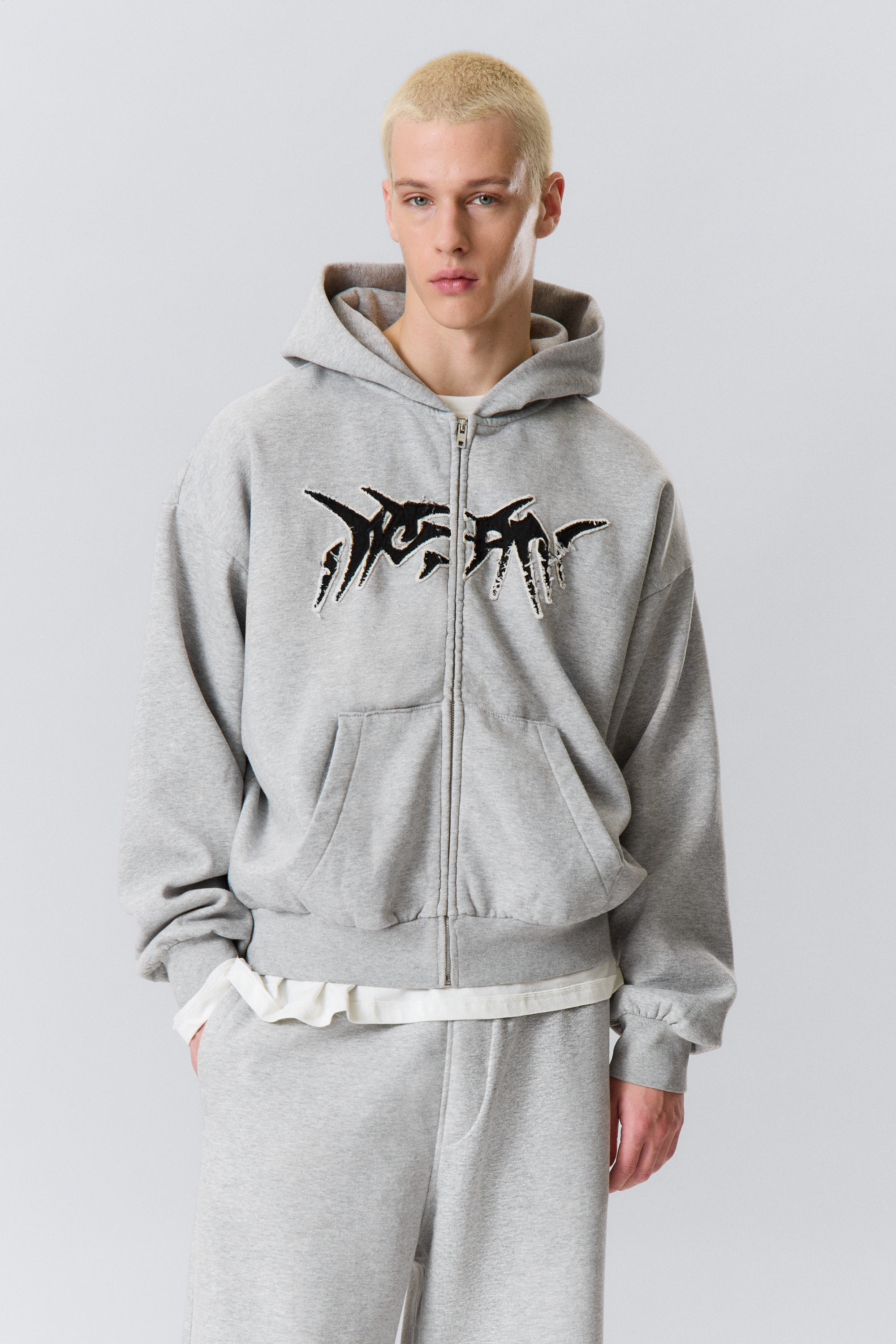 Grey Melange - Dream - Square Graphic Zip Hoodie - 1