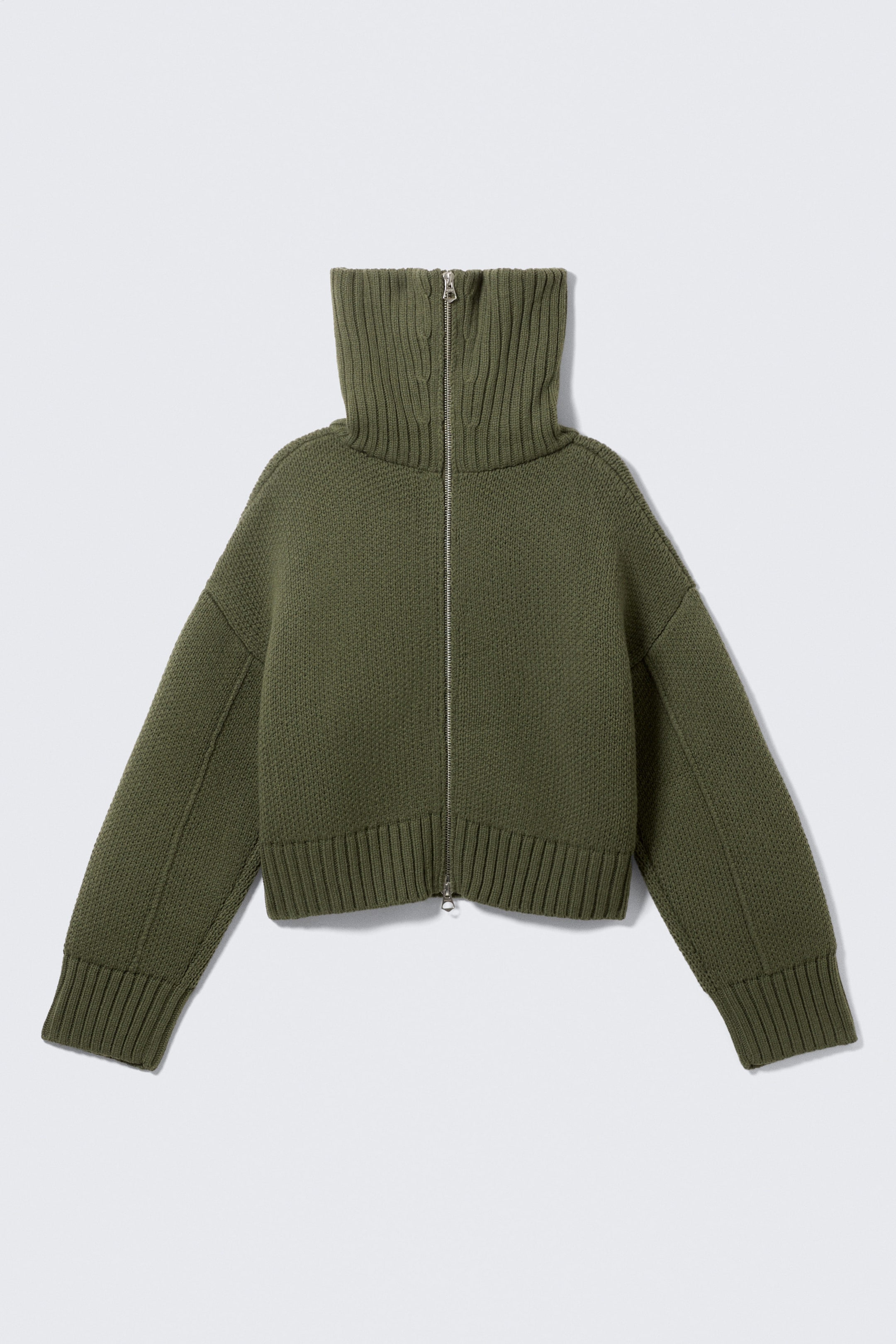 Khaki Green - Knitted Funnel Neck Dual Zip Sweater - 5