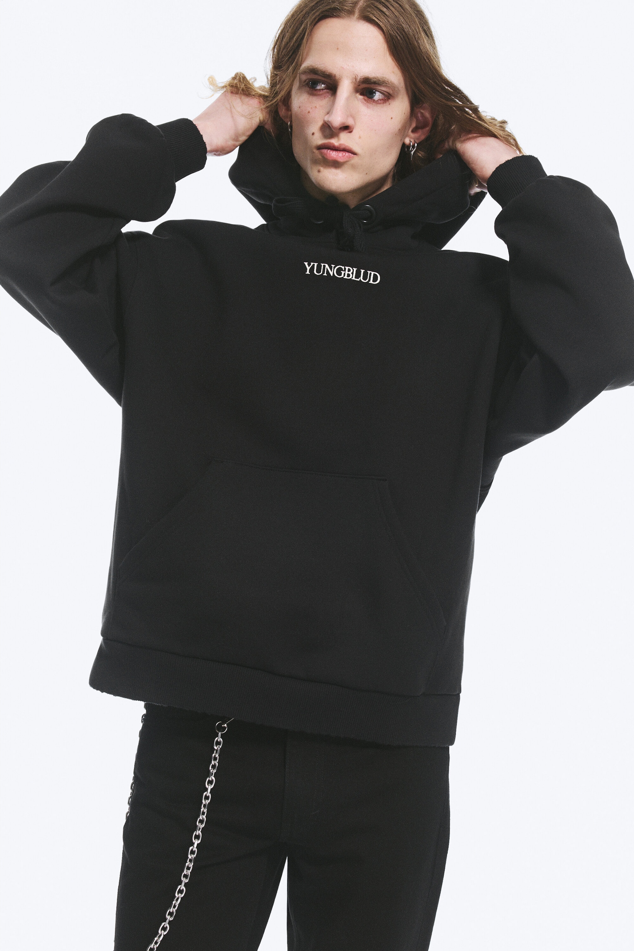 Noir délavé - Sweat à capuche oversize imprimé Yungblud - 3