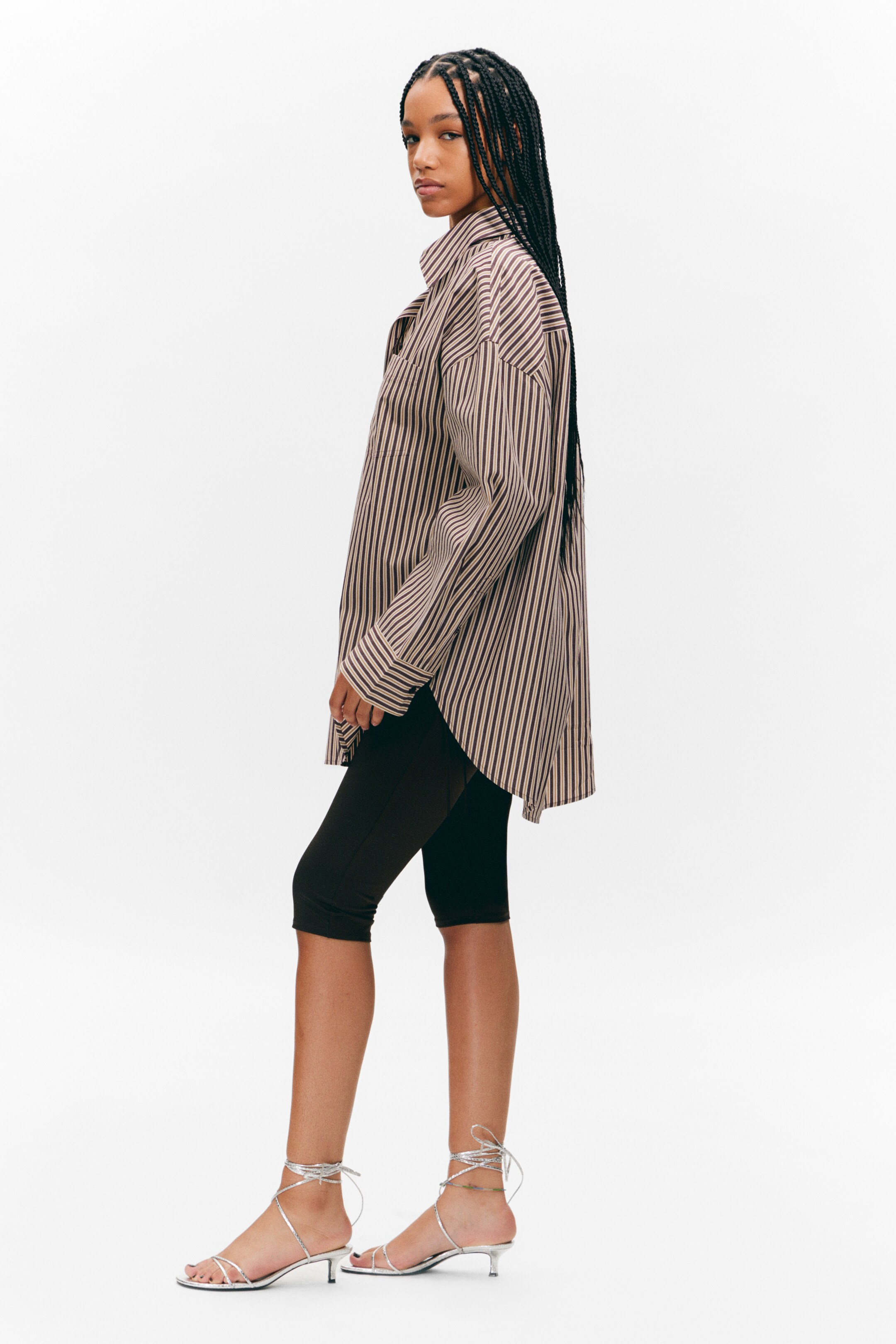 Grösseres Bild ansehen: Oversized Langarmhemd aus Baumwolle - Burgunderrot & Gelb gestreift - DAMEN | H&M CH 4