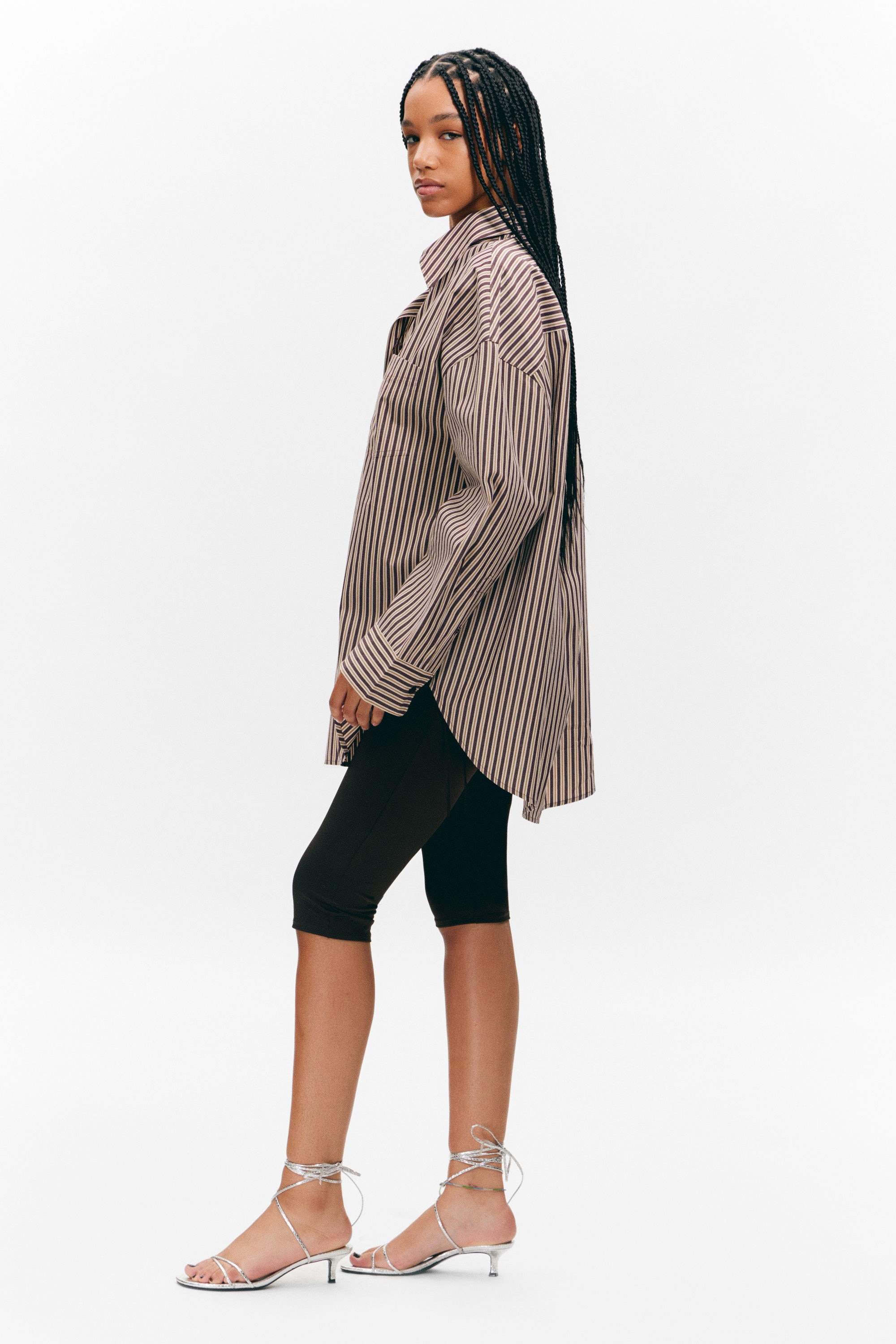 Burgundy & Yellow Stripes - Oversized Long-Sleeved Cotton Shirt - 2