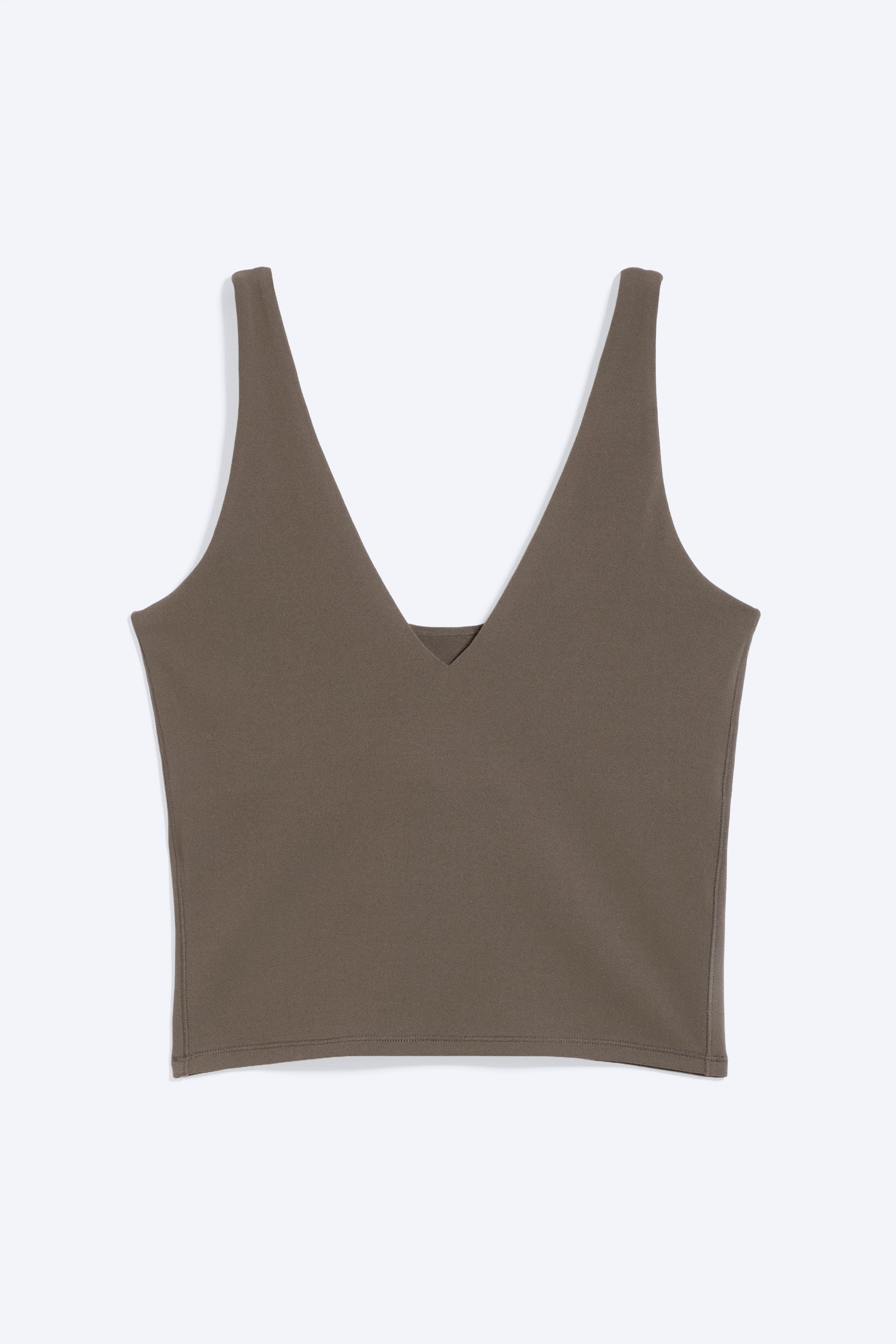 Cropped sporttop met diep decolleté - Donkertaupe/Zwart/Wit/Grijs