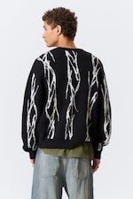 Black - Iced Veins - Regular Jacquard Knitted Graphic Sweater - 3