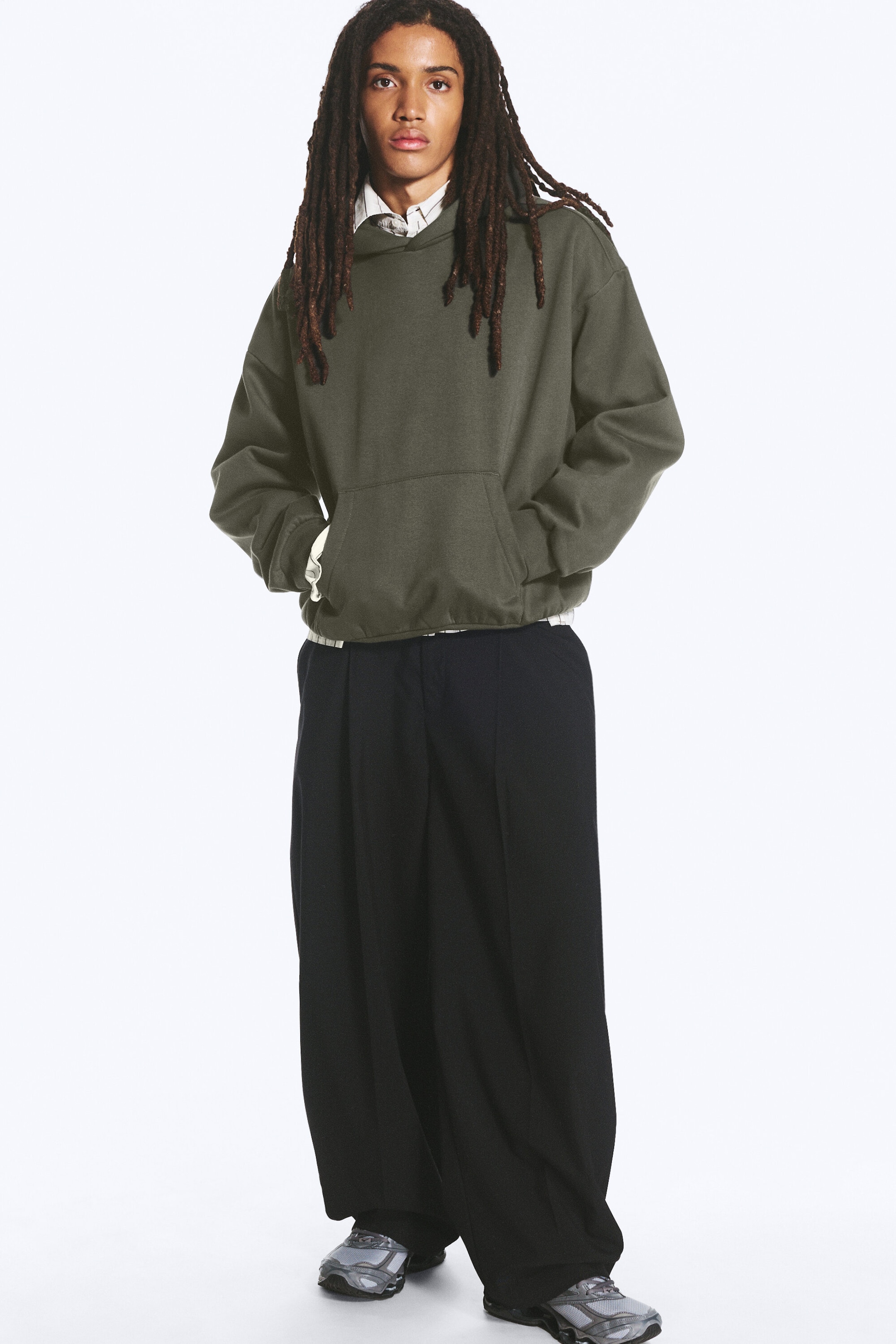 Dark Khaki Green - Loose Fit Hoodie - 1
