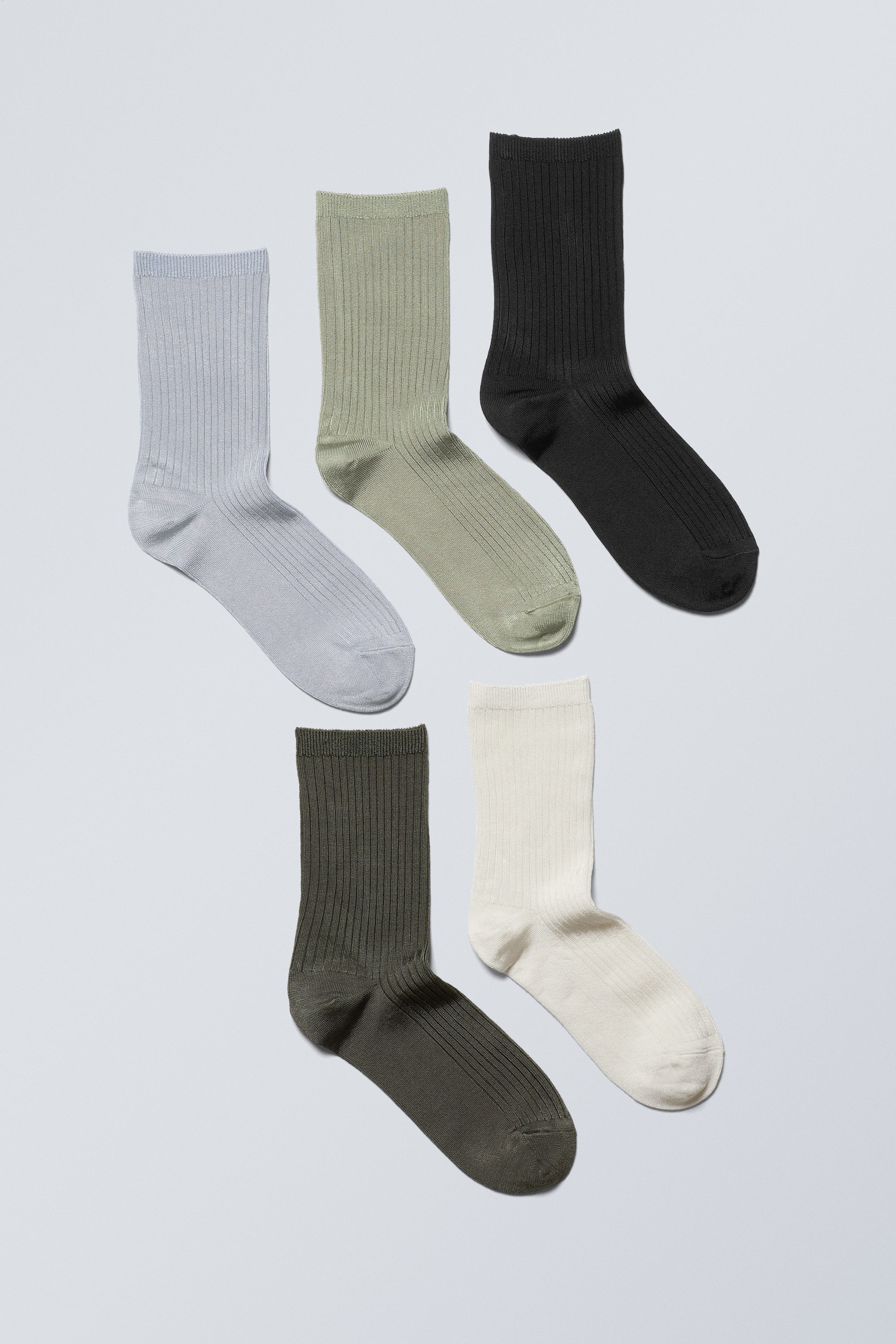 Neutrale Akzente - Glänzende gerippte Socken, 5er-Pack