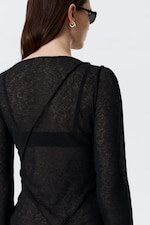 Noir - Haut transparent asymétrique à col bateau - 1