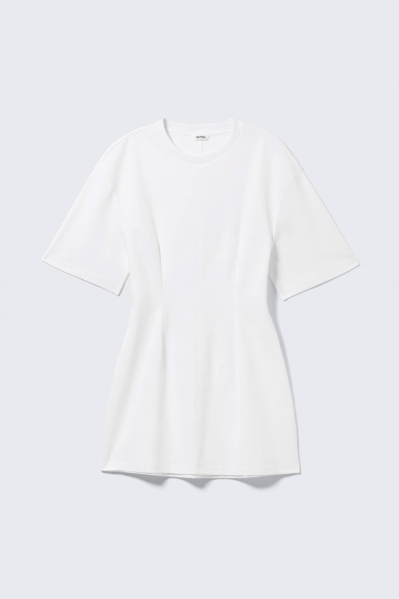 Short-Sleeved Cotton Mini Dress - Wit/Zwart - 2