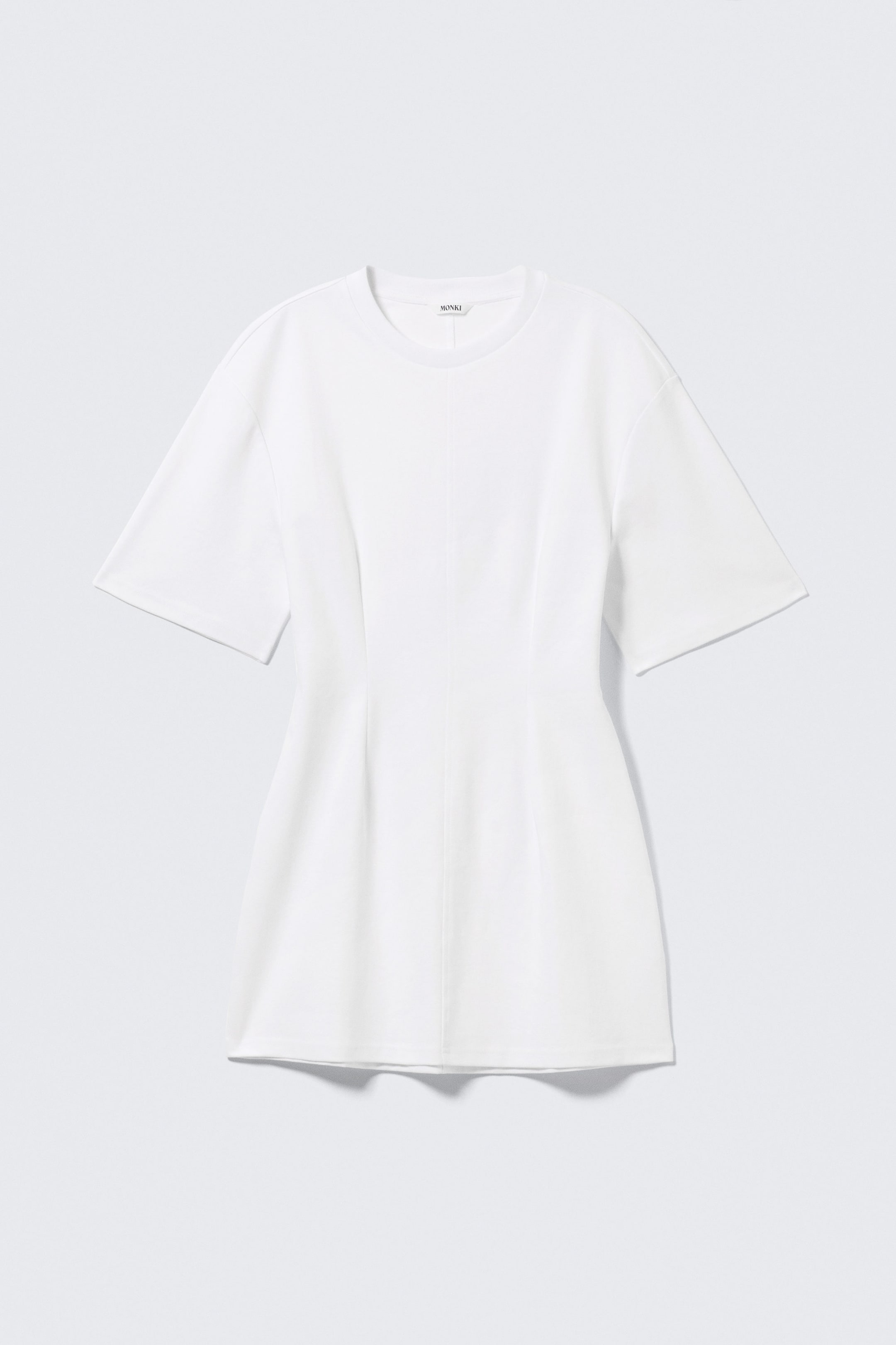 White - Short-Sleeved Cotton Mini Dress - 4