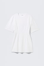White - Short-Sleeved Cotton Mini Dress - 4