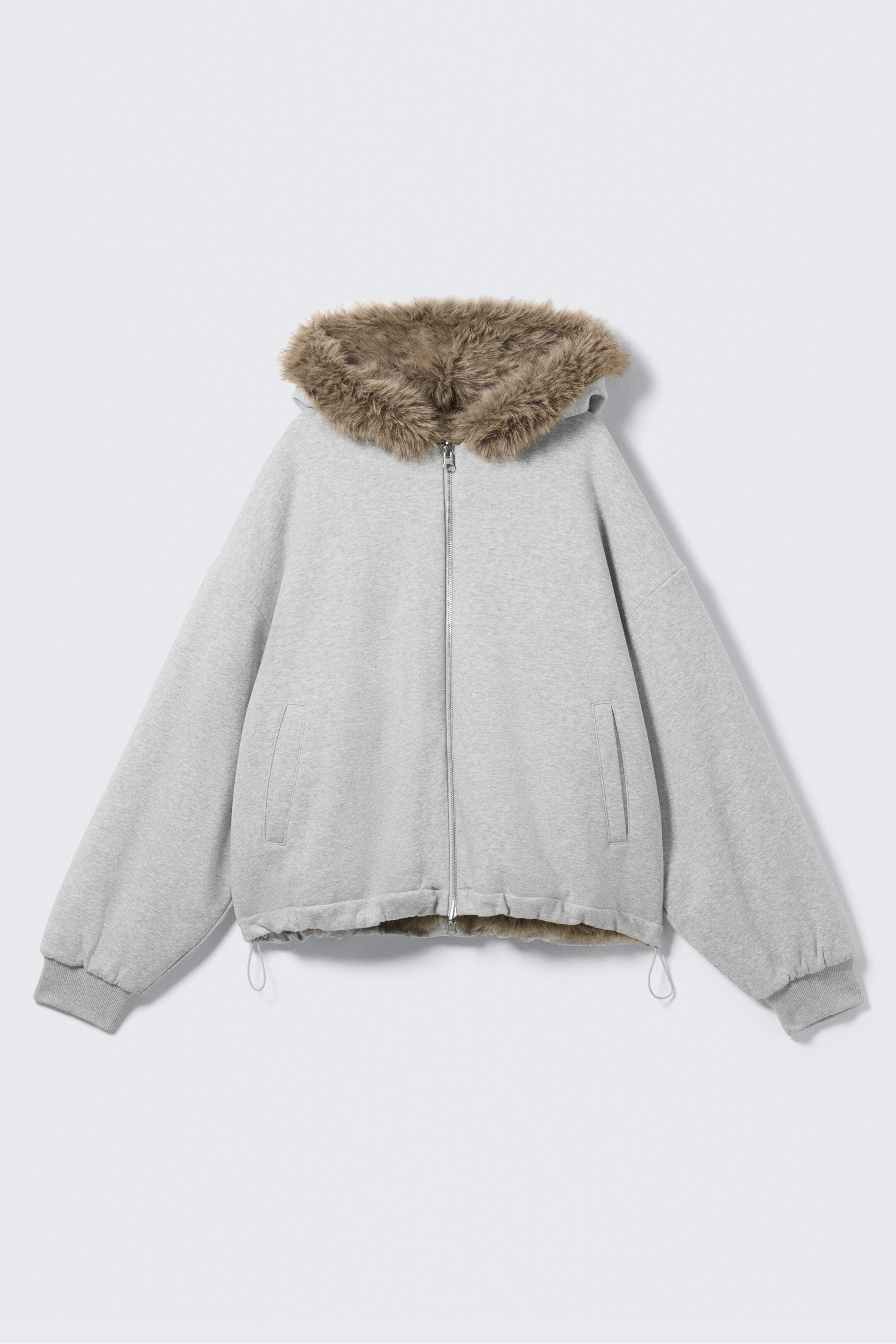 Se større billede: Vendbar Faux Fur Zip Hoodie - Grå Melange & Brun - DAME | H&M DK 8