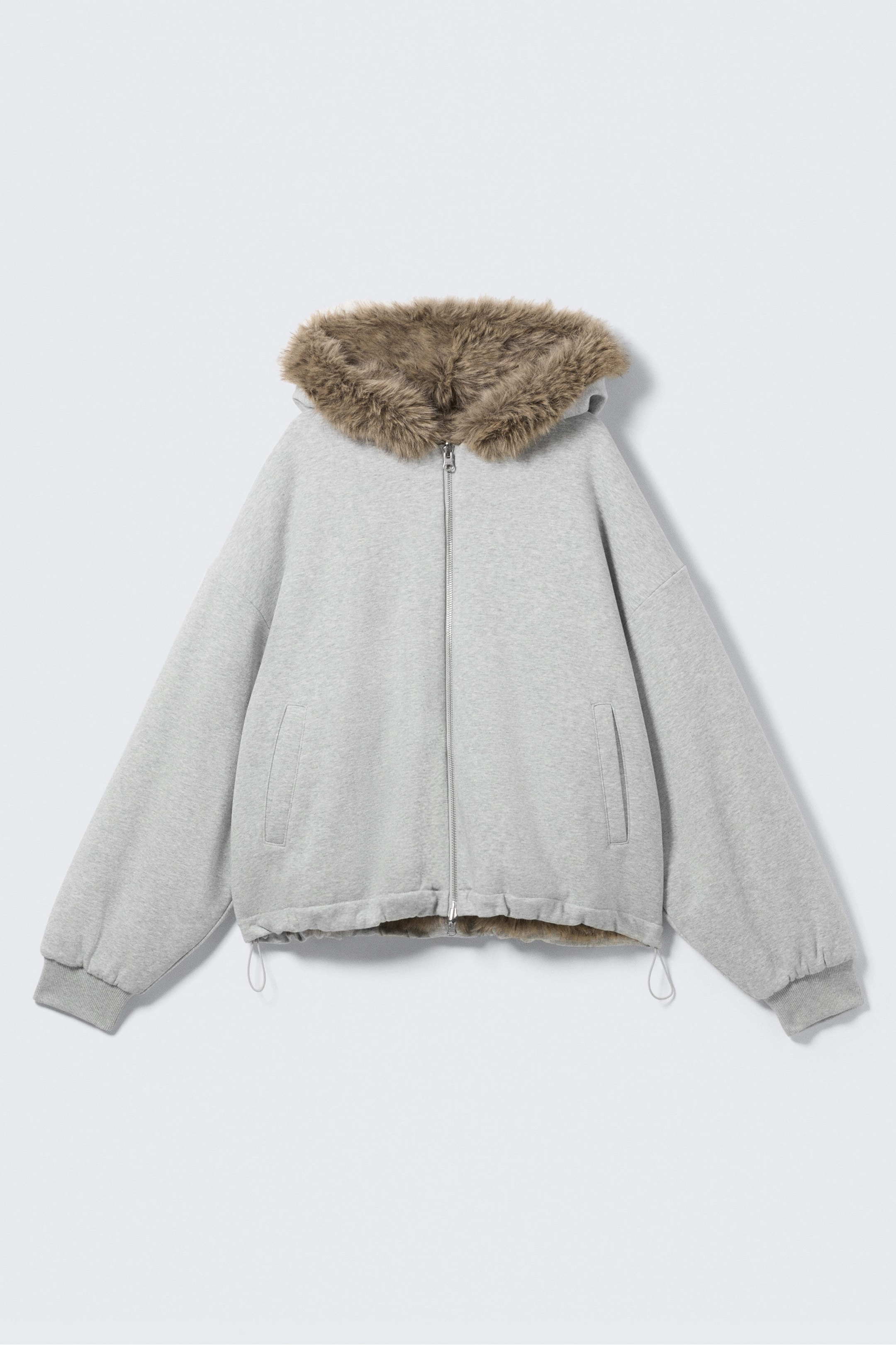Grey Melange & Brown - Reversible Faux Fur Zip Hoodie - 6