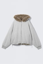 Grey Melange & Brown - Reversible Faux Fur Zip Hoodie - 6