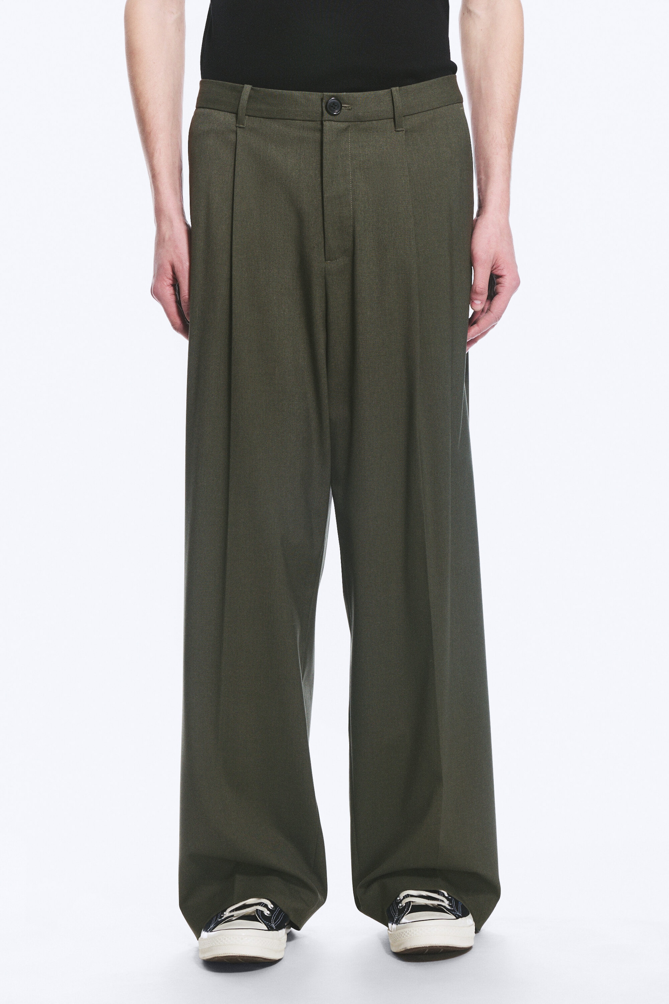 Dark Green Melange - Uno Loose Suit Trousers - 2