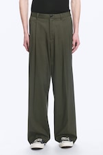 Khaki Green Melange - Uno Loose Suit Trousers - 1