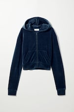 Navy Blue - Velours-Kapuzenjacke Juno mit Reißverschluss - 0
