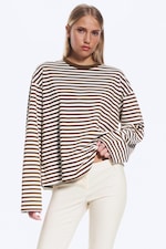 Brun & Vit-randig - Långärmad bomulls-t-shirt - 0