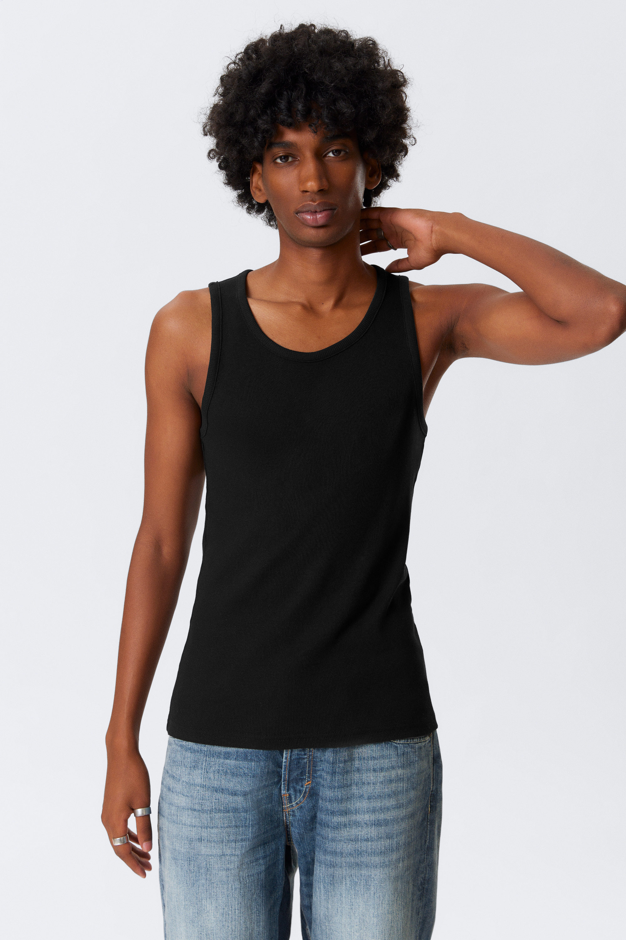 Black - Regular Fit Ribbed Tank Top - 1