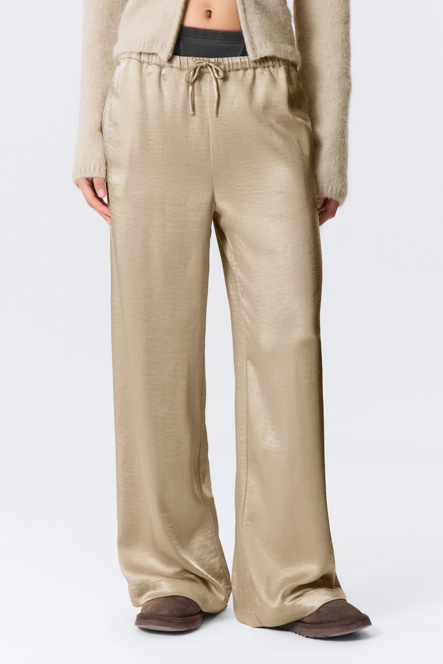 Pantalon de pyjama en satin délavé - Beige/Gris foncé délavé - 3