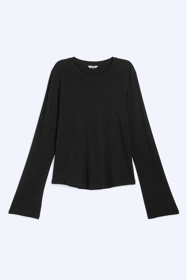 long-sleeved viscose top - Black/Striped Blue/Black/White - 1
