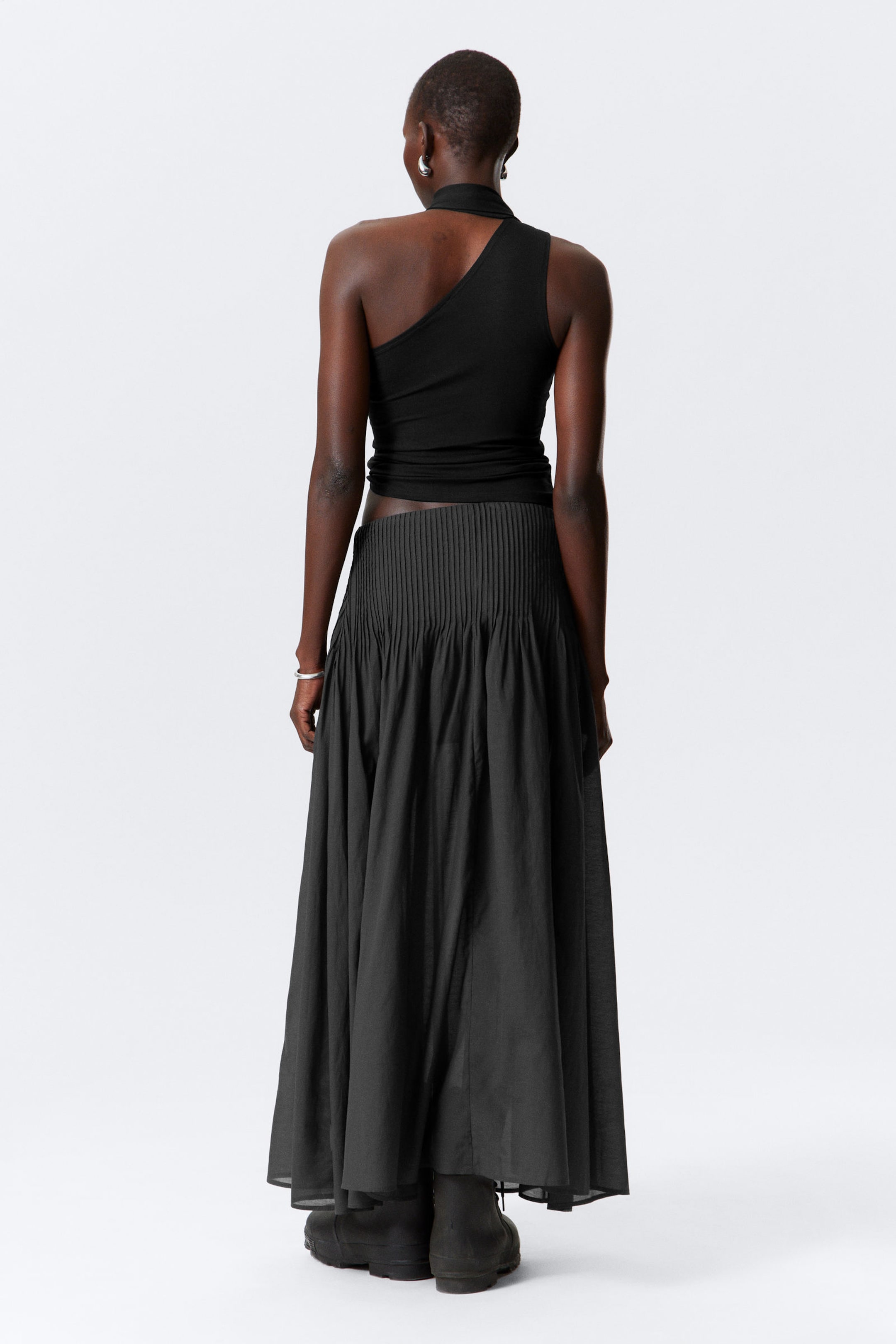 Donkergrijs - Geplooide maxi-rok met halfhoge taille - 3
